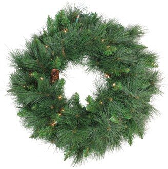 Northlight Pre-Lit White Valley Pine Artificial Christmas Wreath - 24-Inch Clear Lights