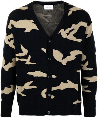 Camouflage-Print Wool Cardigan