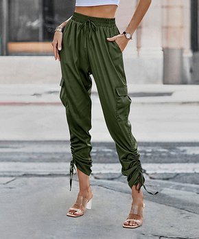 Olive Ruched Cargo Pants - Women