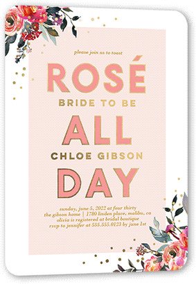 Bridal Shower Invitations: All Day Bridal Shower Invitation, Pink, Gold Foil, 5X7, Matte, Personalized Foil Cardstock, Rounded