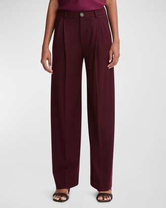 Wool Pleated-Front Straight-Leg Pants