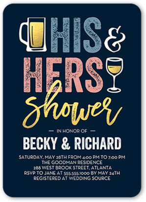 Bridal Shower Invitations: His And Hers Shower Bridal Shower Invitation, Blue, Pearl Shimmer Cardstock, Rounded