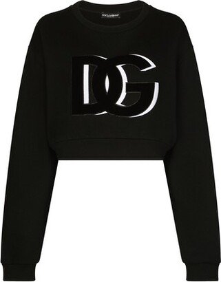 Cropped jersey sweatshirt with logo patch