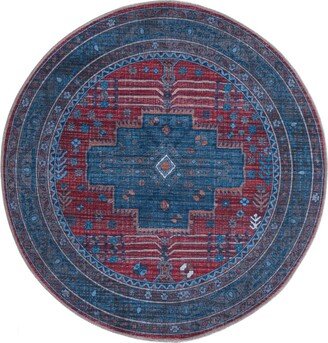 Bayshore Home Washable Reflections REF03 5'3 x 5'3 Round Area Rug - Red, Blue