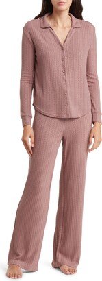 Pointelle Long Sleeve Button-Up Shirt & Pants Pajamas