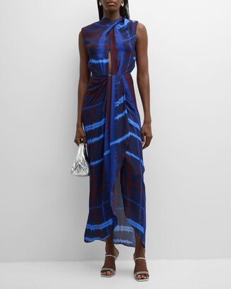 Inspiring Vistas Check Draped Sleeveless Maxi Dress