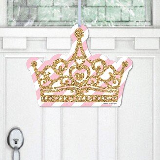 Big Dot Of Happiness Little Princess Crown - Hanging Pink & Gold Outdoor Front Door Decor - 1 Pc Sign