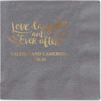 Wedding Napkins: Love And Laughter Forever Napkins, Yellow, Pewter