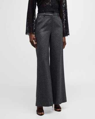 Pilar Mid-Rise Metallic Herringbone Wide-Leg Pants