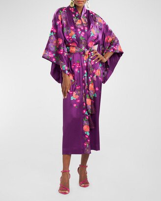 Key Essentials Floral-Print Silk Satin Robe