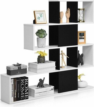 5-Tier Bookshelf Corner Ladder Bookcase Display Storage Rack Black White