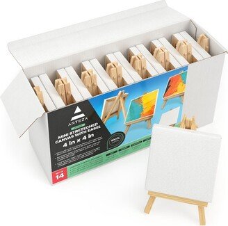 Arteza Small Mini Stretched Canvas, White, 4x4, Blank Canvas Boards for Painting - 14 Pack