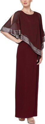 Petite Asymmetric Cape Overlay Gown