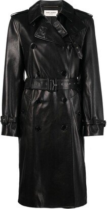 Double-Breasted Leather Trench Coat-AB