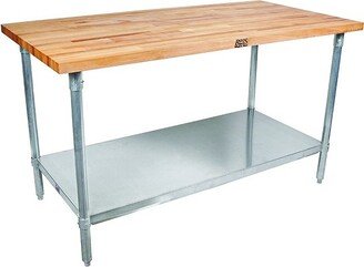 High-Quality Maple Wood Top Work Table with Adjustable Lower Shelf, 48 x 24 x 1.5 Inch, Galvanized Steel