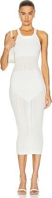 Sleeveless Linear Pointelle Dress in Ivory