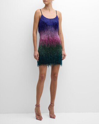 Liv Foster Ombre Beaded-Fringe Bodycon Mini Dress