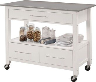 Wood Kitchen Cart with 3 Drawers and a Shelf in White and Gray