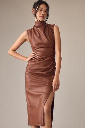 By Anthropologie The Maya Ruched Cowl-Neck Dress: Faux Leather Edition