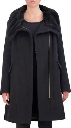 Faux Fur Collar Zip Up Coat