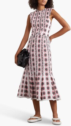 Frayed tiered cotton-jacquard midi dress