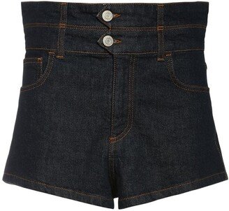 High waisted cotton denim shorts