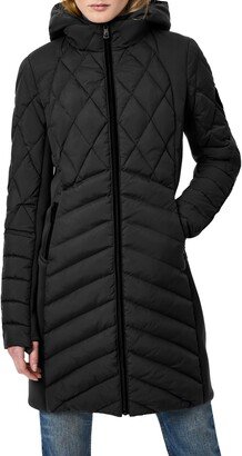 Mixed Media Water Resisant Quilted Puffer Jacket