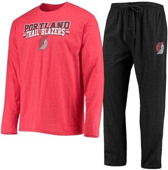 Men's Concepts Sport Black, Red Portland Trail Blazers Long Sleeve T-shirt and Pants Sleep Set - Black, Red