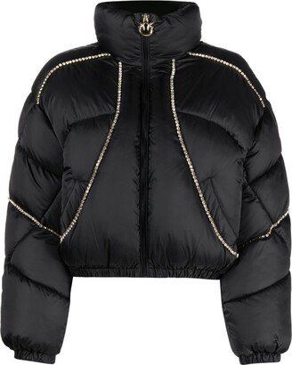 Crystal-embellished zipped puffer jacket