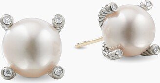 Cable Pearl Stud Earrings in Sterling Silver with Diamonds Women's