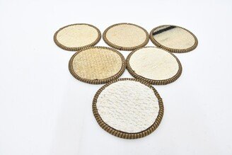 Tea Pad, Kilim Coaster, Rug White Striped Unique Circle Non Slip