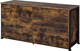 Nat 59 Inch Rustic Wood Dresser, 6 Drawers, Brown and Black