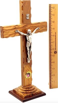 Crucifix, 13 Standing, Silver Plated Corpus, Gift For Catholic Home, Church Priest, Holy Land Olive Wood