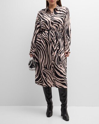 Plus Size Alex Tiger-Print Satin Shirtdress