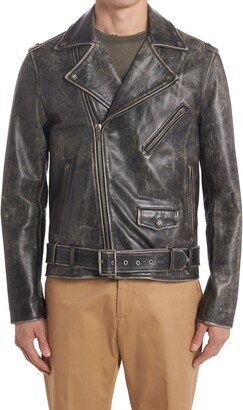 Distressed Leather Moto Jacket