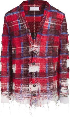 Distressed Plaid-Check Print Cardigan