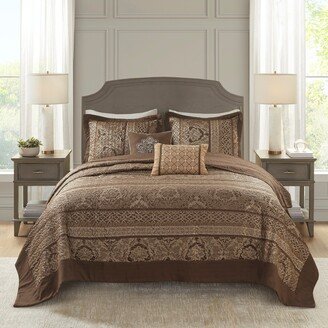 Venetian Brown/ Gold 5 Pieces Oversized Jacquard Bedspread Set