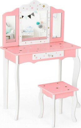 Kids Vanity Princess Makeup Dressing Table Chair Set