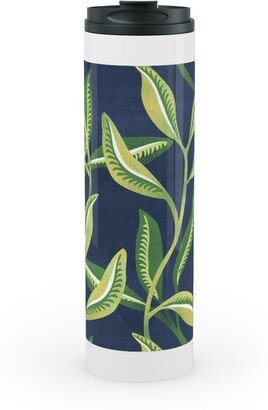 Travel Mugs: Green Leafy Vines - Blue And Green Stainless Mug, White, 20Oz, Green