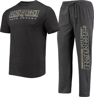 Men's Concepts Sport Heathered Charcoal, Black Wake Forest Demon Deacons Meter T-shirt and Pants Sleep Set - Heathered Charcoal, Black