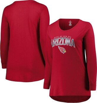 Women's Branded Cardinal Arizona Cardinals Plus Size Measure Distance Scoop Neck Long Sleeve T-shirt