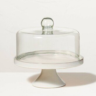 11 Stoneware Reactive Glaze Cake Stand with Glass Cloche