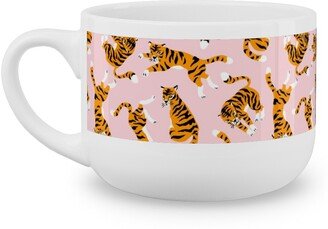 Mugs: Tigers On Pink Backround Latte Mug, White, 25Oz, Pink