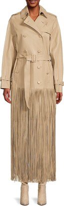 Fringe Trim Leather Coat