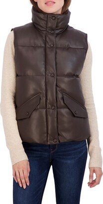 Faux Leather Puffer Vest-AB