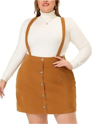 Agnes Orinda Agne Orinda Women' Plu Size Corduroy Supender Elatic Back A-Line Mini Skirt Brown 2X