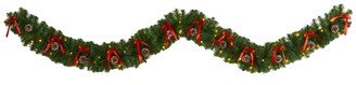 Bow and Pinecone Artificial Christmas Garland with 35 Clear Led Lights