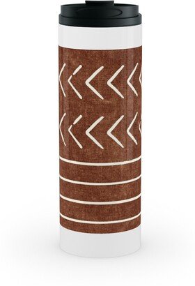 Travel Mugs: Arrow Stripes Mud Cloth Modern Stainless Mug, White, 16Oz, Brown