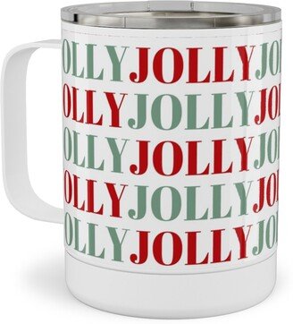 Travel Mugs: Jolly Print Repeat Stainless Steel Mug, 10Oz, Red