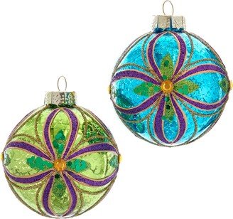 80MM Green, Blue, Gold and Purple Glass Ball Ornaments, 6 Piece Box